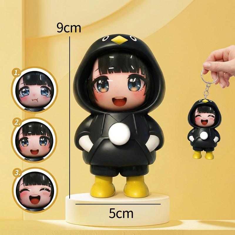 Funny Keychain Goo Goo Gaga Keychains Face Changing Doll Keyring Stress Relief Doll Hanging Keychain Bag Charms Hanging Pendant