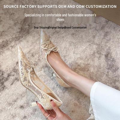 French Lace Pointed Toe Stilettos with Bow, Spring Bridal Collection