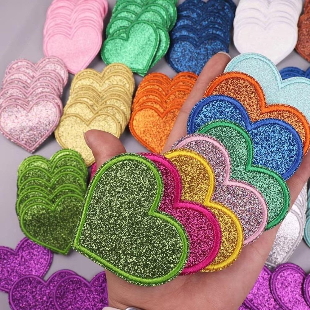 14/17 Pcs Heart Shape Iron On Patches Sparkle Applique Patch Five-pointed Star Patch  DIY Craft