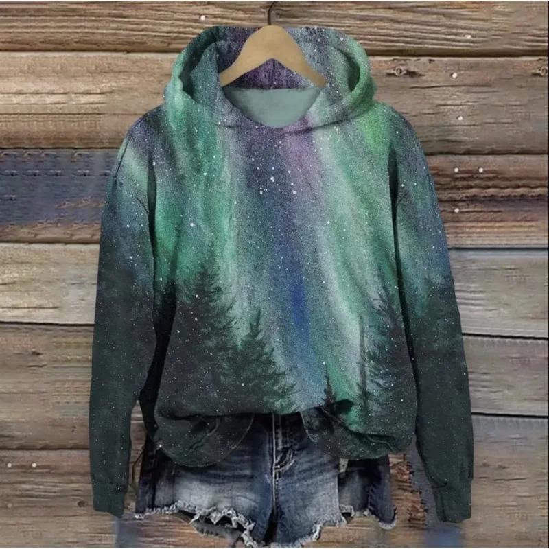 Mountain Background with Japanese Wave Pattern Cozy Hoodie Winter Casual Hoodies Harajuku Retro Oversized Pullover Couple Outfit