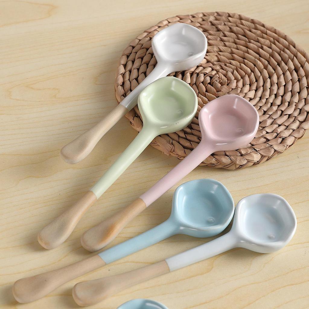 Macaronfärgad Handgjord Retro Keramiksked för Kaffe och Dessert
