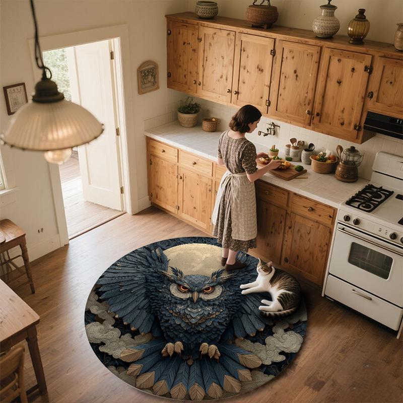 Smoke Wing-Spreading Owl,Round Area Rug,Carpet Rug for Living Room Bedroom Sofa Playroom Decor,Non-slip Floor Mat