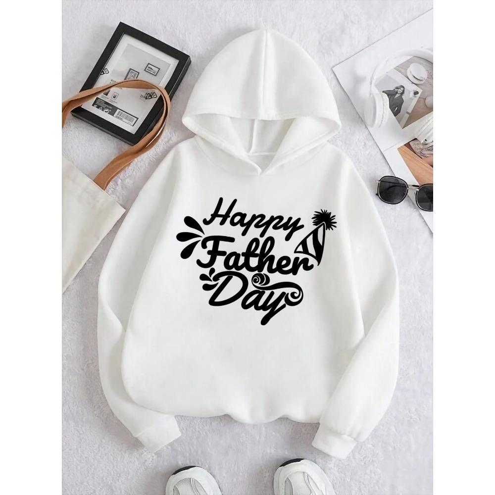 

Autumn Casual Fashion Children Happy Father s Day Letter Cartoon Pattern White Hoodie, Suitable For Outdoor Travel 100
