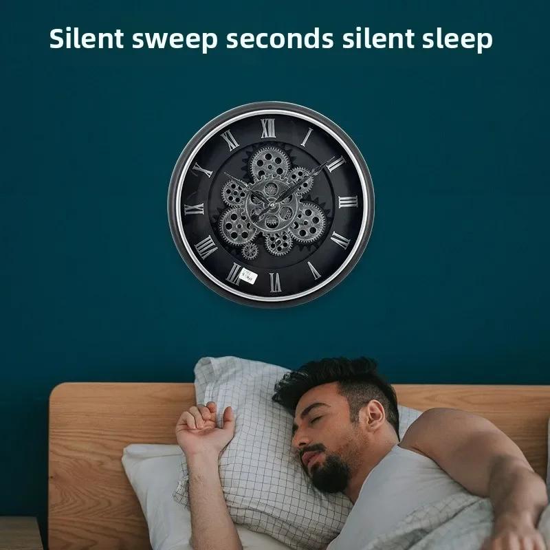 Luxury Industrial Gear Wall Clock Decoration Retro Silent Mechanical Large Home Decorative Room Art Style Gift Wall Clock 16inch