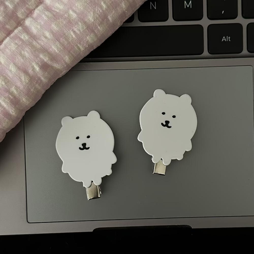 2pcs Cute White Bear Hair Clips Acrylic Cartoon Side Clips for Women Girls Sweet Hair Accessories for Fall Winter Daily Use