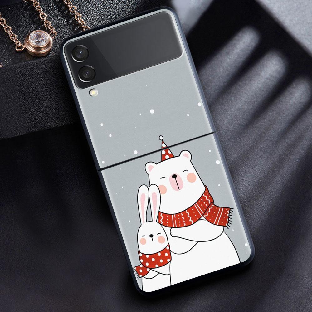 

Case For Samsung Galaxy Z Flip 3 4 5G Black Hard PC Phone Housing Z flip4 Luxury Segmented Cover Christmas Cartoon Samsung Z Flip 4