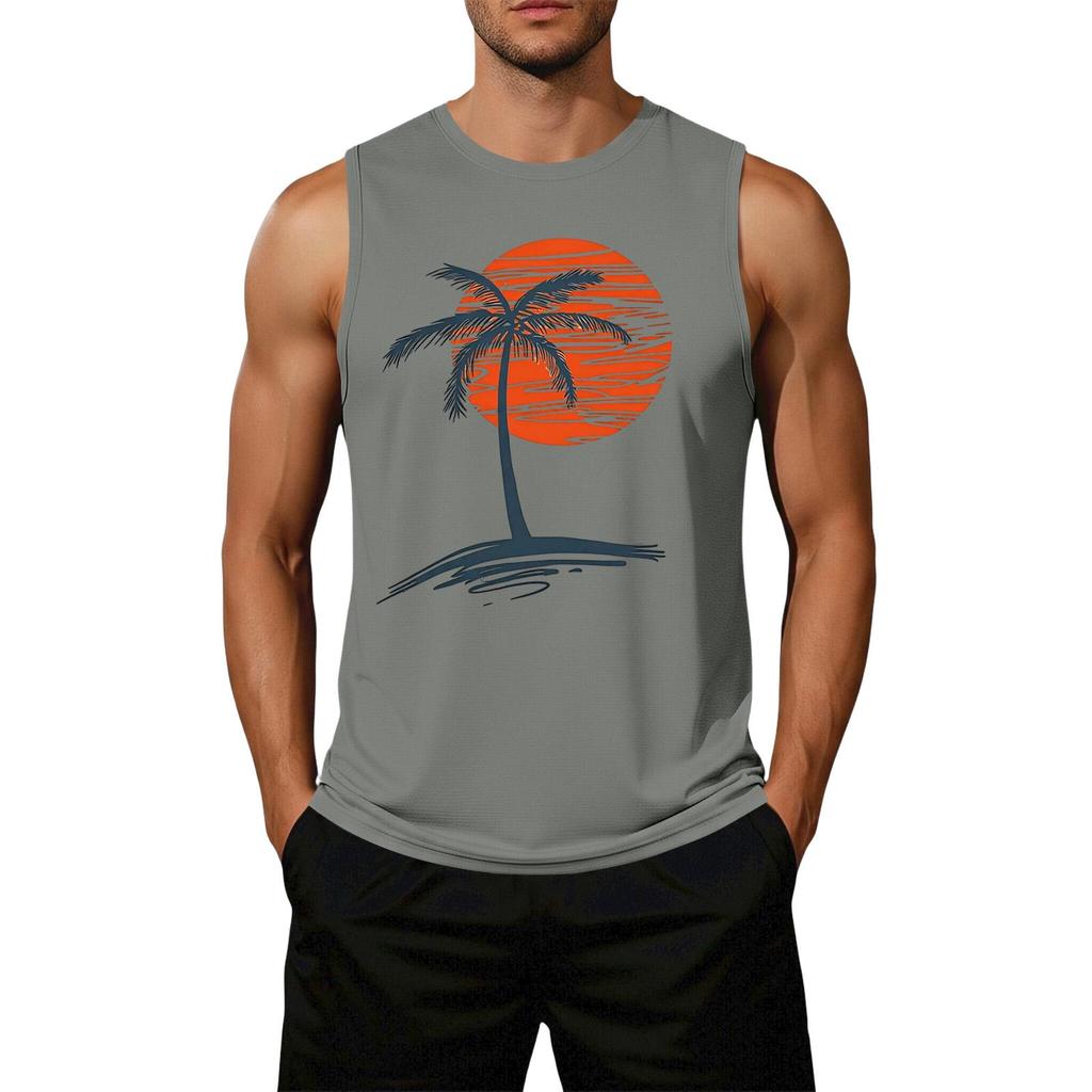 Men Sleeveless Casual Tank Top Loose Fit Flag Graphic Print Summer Beachwear Muscle Shirt