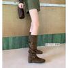 Sheepskin version~ Height increase 6cm round head thin medium boots for women, autumn and winter new soft long tube stacking boots, long boots for wo