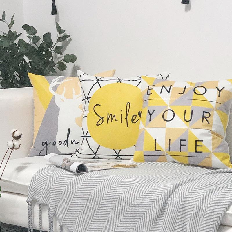 Yellow Nordic Cushion Gray Sofa Pillow Cover Model House Cushion Living Room Sofa Geometric Warm Yellow Cushion Cover