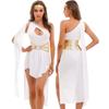 Womens Greek God Costume Halloween Carnival Party Cosplay Role Play Dress One Shoulder Dress With Headwear For Stage Performance
