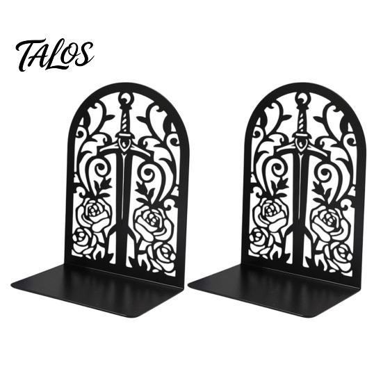 Office Desk Organizer 1 Pair Flower Metal Bookends, Decorative Vase Book Ends for Artistic Bookend Shelves, Black Holder Stopper Home Reading