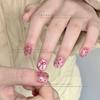 10pcs Ballet Short Nail Tips Set-Glossy Finish Polka Dot & Solid Color Designs with 3D Bow Accents Nail Art for Women and Girls