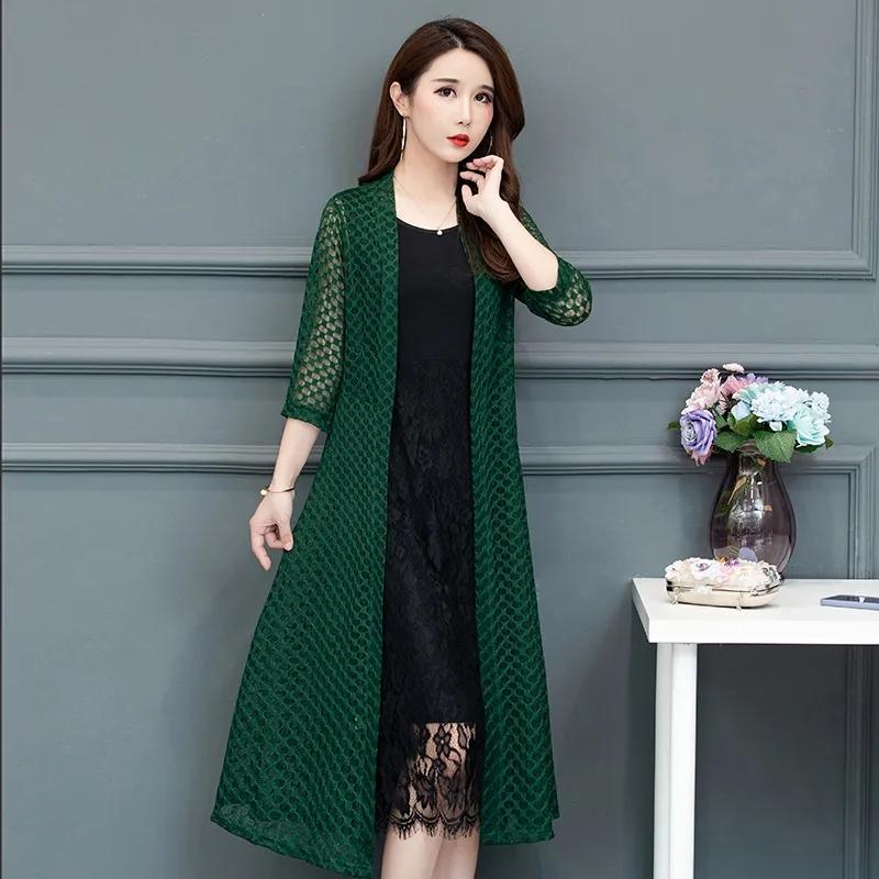 Hemdschal Damen Mittellanges Temperament Sommer Außenstrickjacke Sonnenschutz Außen Drape Top Mesh Mantel