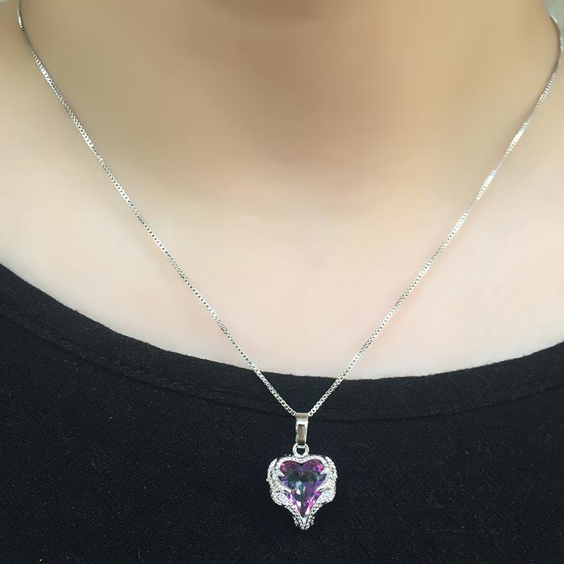 European and American Fashion Jewelry Heart shaped Crystal Necklace Angel Pendant Short Sweater Chain