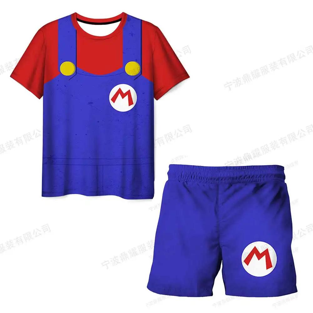 2025 MINISO Dětské oblečení Sady Cosplay Super Mario Trička Šortky 2 ks Obleky Děti Chlapci Dívky Topy Tričko Mario Bros Tričko Kalhoty Oblek