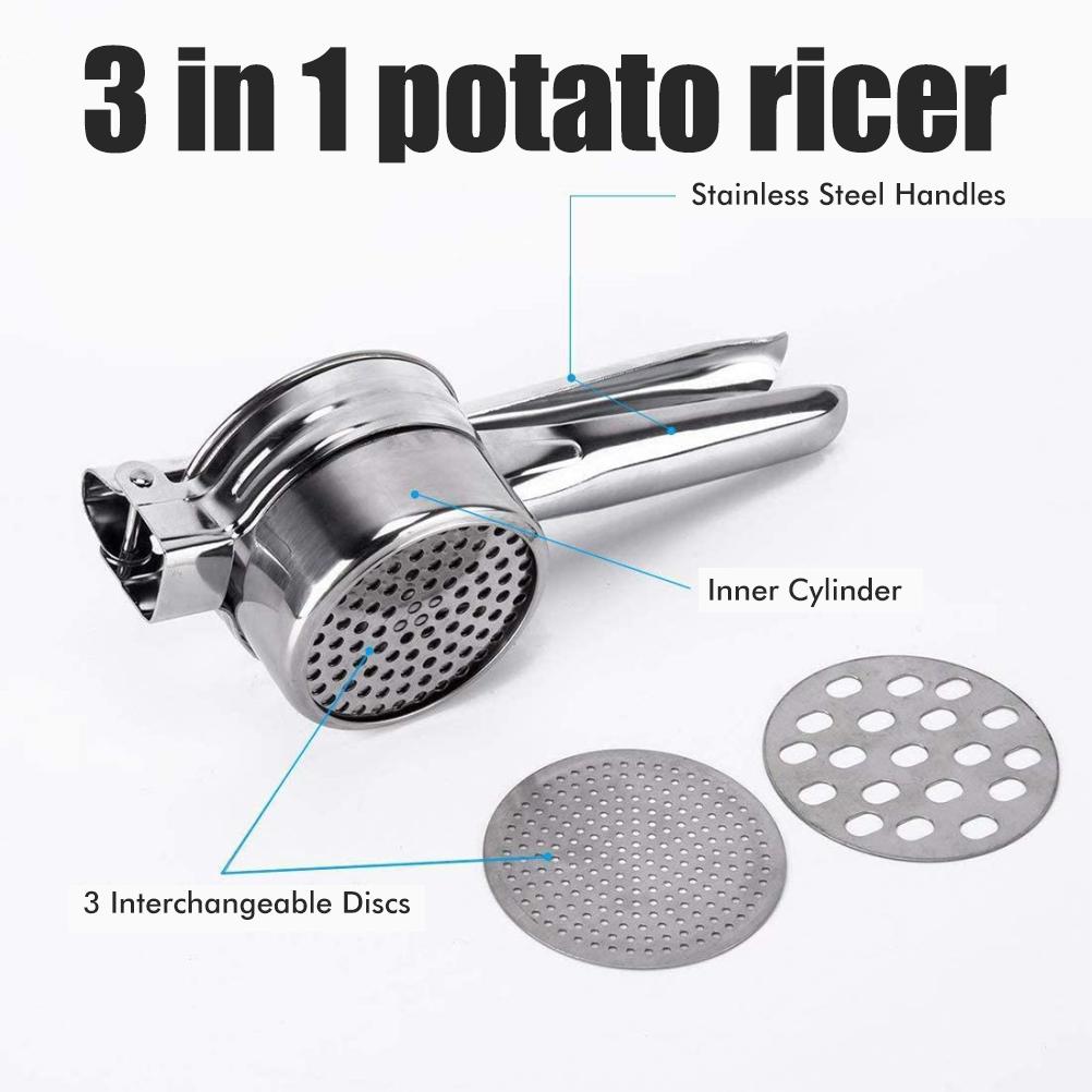 Stainless Steel Manual Juicer & Potato Masher with Interchangeable Discs Silver