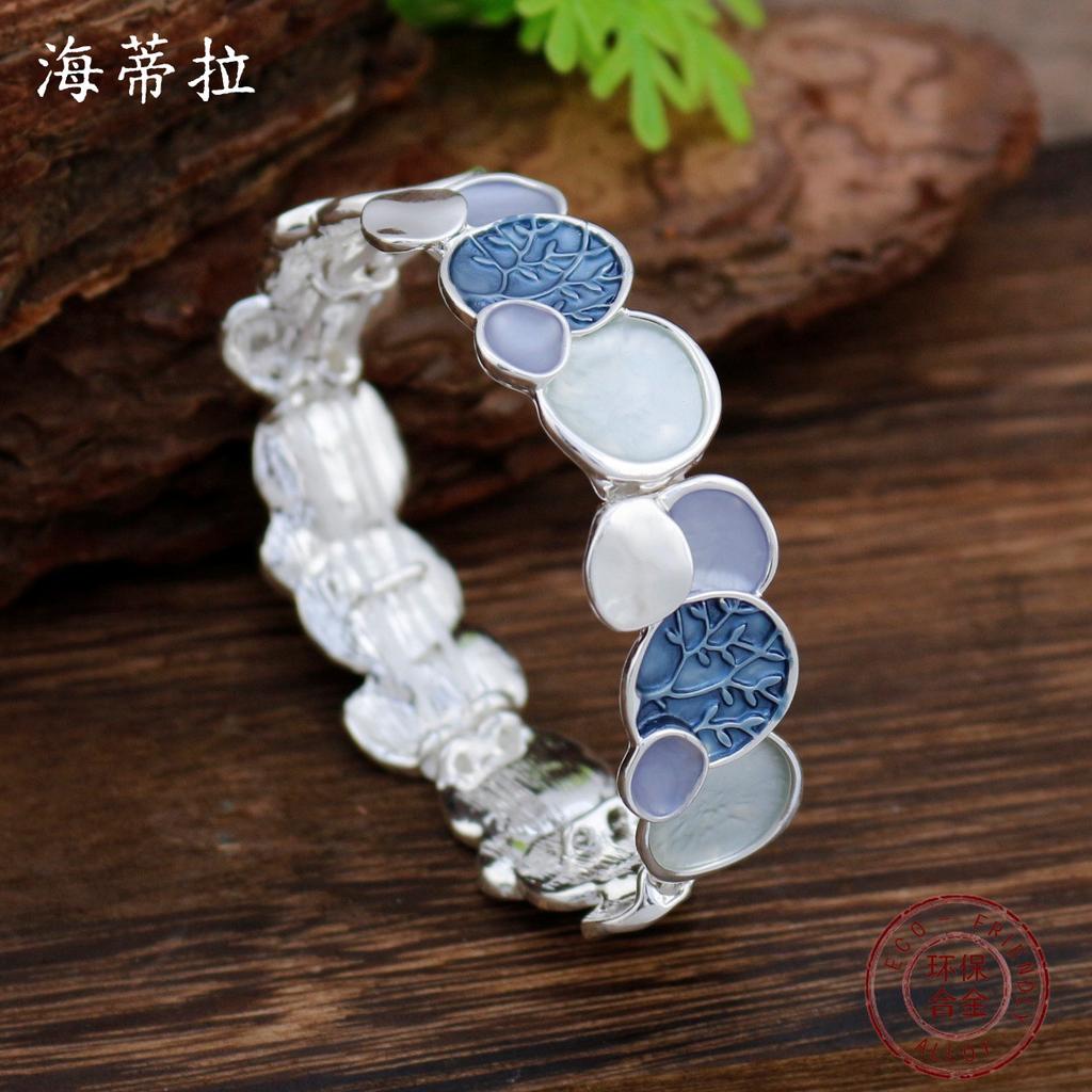 Luxury Enamel Color Round Tree of Life Elastic Bracelet Ladies Fashion Versatile Fortune Tree Elastic Bracelet