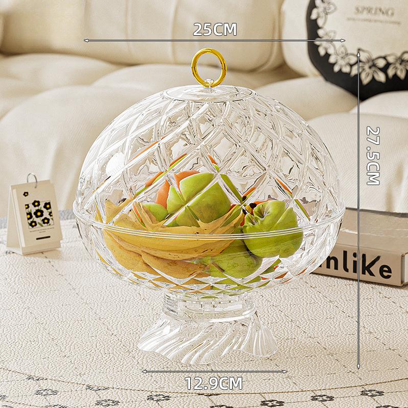 Simple European Style Fruit Plate with Cover for Household Plastic Light Luxury Glass High-end Large Size Large Capacity Special Storage Platter
