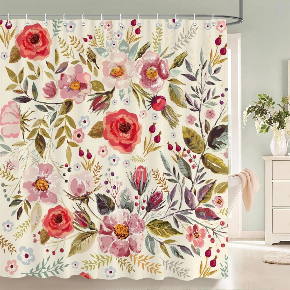 Flower leaf Printing Shower Curtain Waterproof 3D Fabric Floral Plant leaves Bathroom Curtain with 12 Hooks Home Decoration