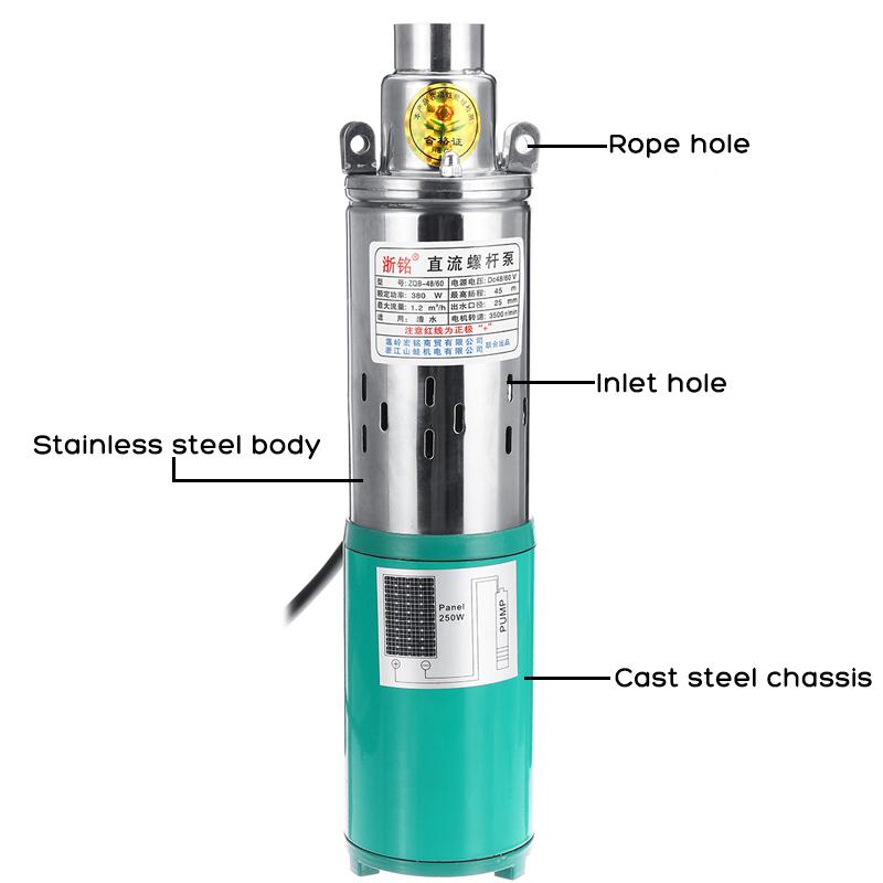 48/60V DC Solar Pump Deep Well Submersible Pump Max Lift 55m for Home Water Transfer Solar Pump for Garden