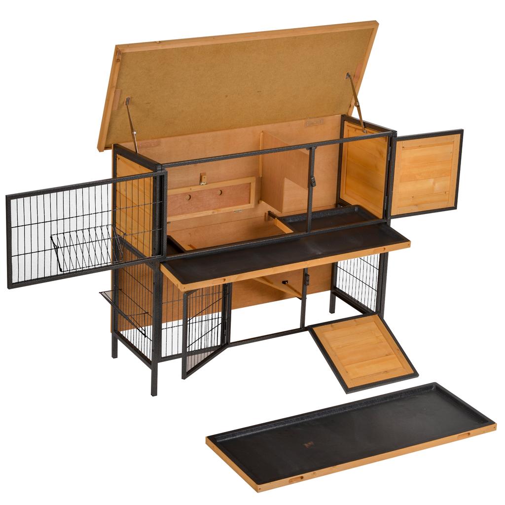 Outdoor Rabbit Hutch 2 Levels Asphalt Roof 4 Lockable Doors 122 x 50 x 101 cm Natural Wood Black