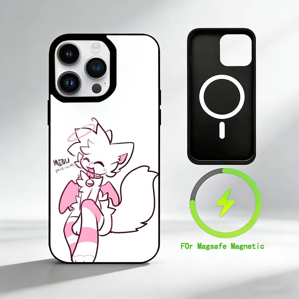 C-Cute cat man Phone Case For iPhone 17 16 15 14 13 12 Pro Max Plus for Mirror Wireless Magnetic Cover