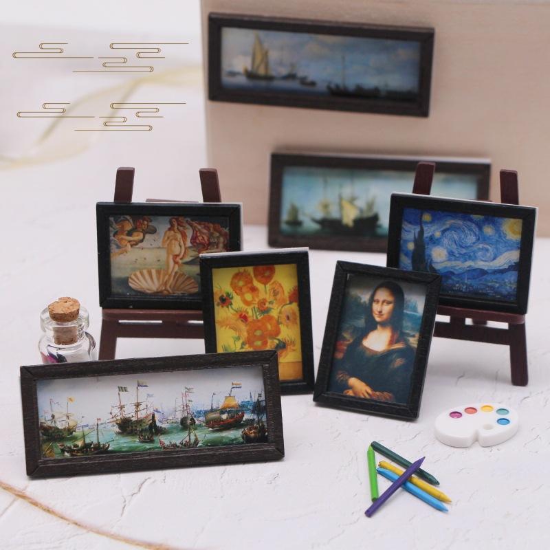 8Pcs Mini Miniature 1:12 Diy Po Frame Antique Frame Oil Painting Diy Doll House Decoration Accessories