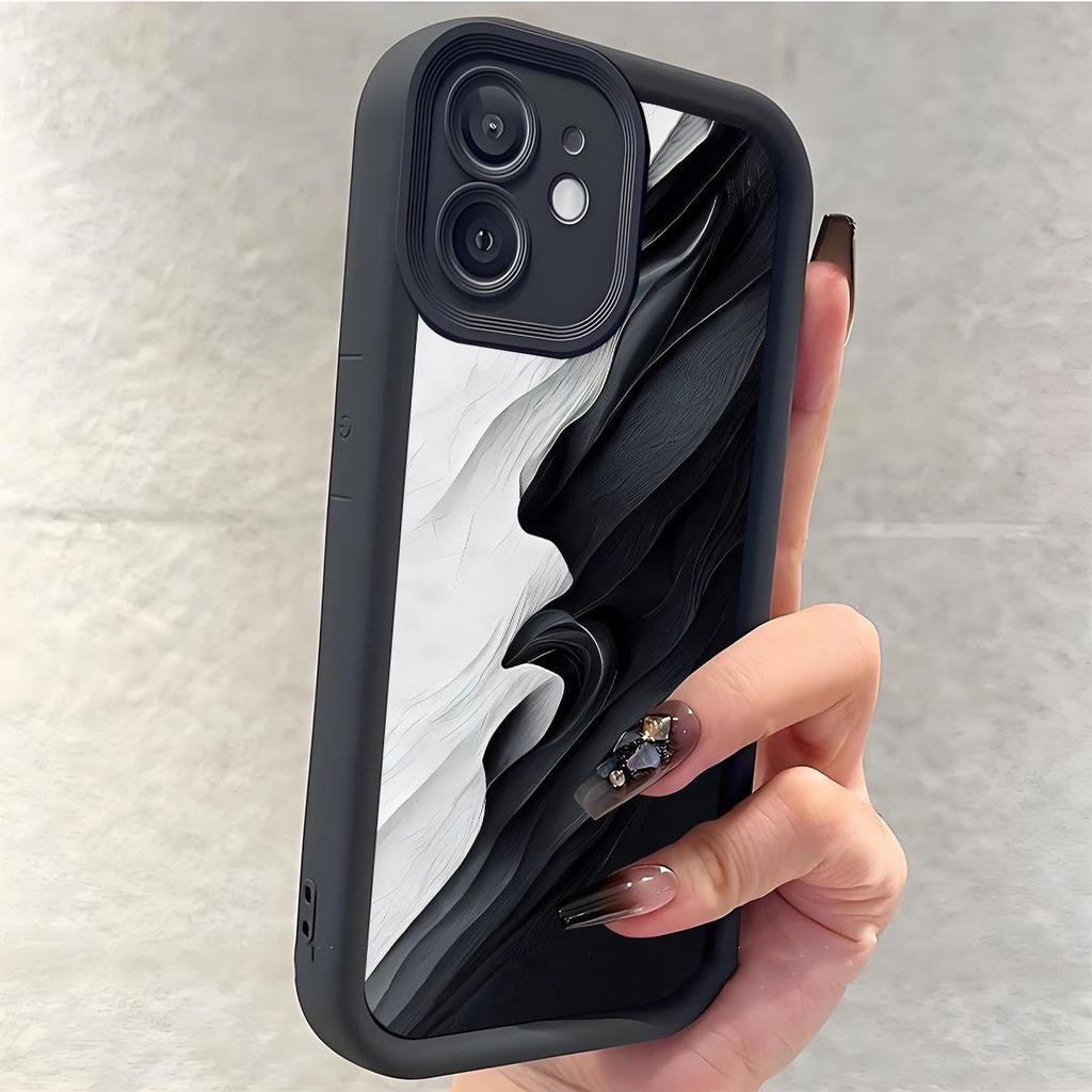 Black & White Sandstone Pattern iPhone 15/16/17 Case with Sky Eye Grooves