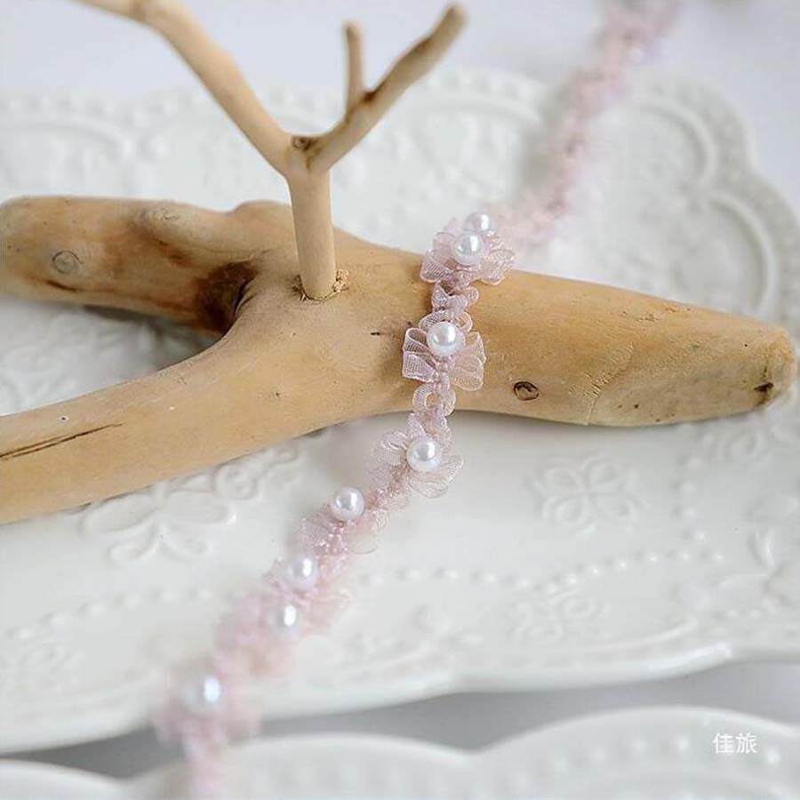 

1 ярд жемчуг вышивка бисер бахрома лента ручная работа своими руками кружево аппликация воротник манжеты ткань для одежды 1,5 см шириной розовый