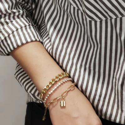 Hot-selling Retro Simple Thick Chain Jewelry Women's Personality Creative Lock-shaped Mixed Chain Bracelet Accessories