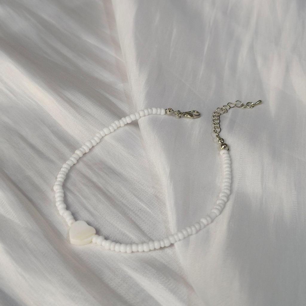 Bohemian Mother-of-Pearl Heart Pendant Handmade Seed Bead Anklet for Women