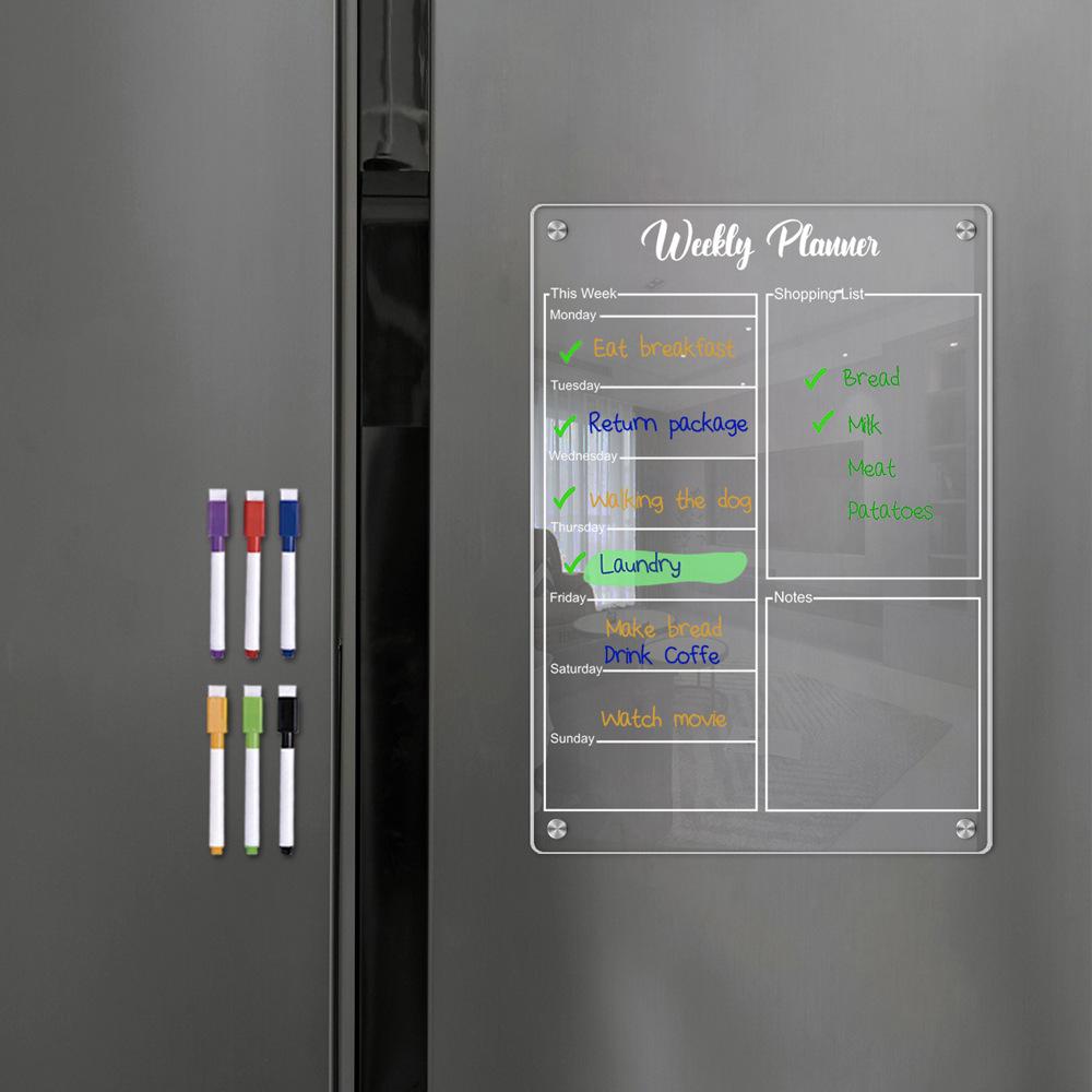 TYU375 Clear Acrylic Magnetic Weekly Memo Board for Fridge - Message and Planning Organizer.