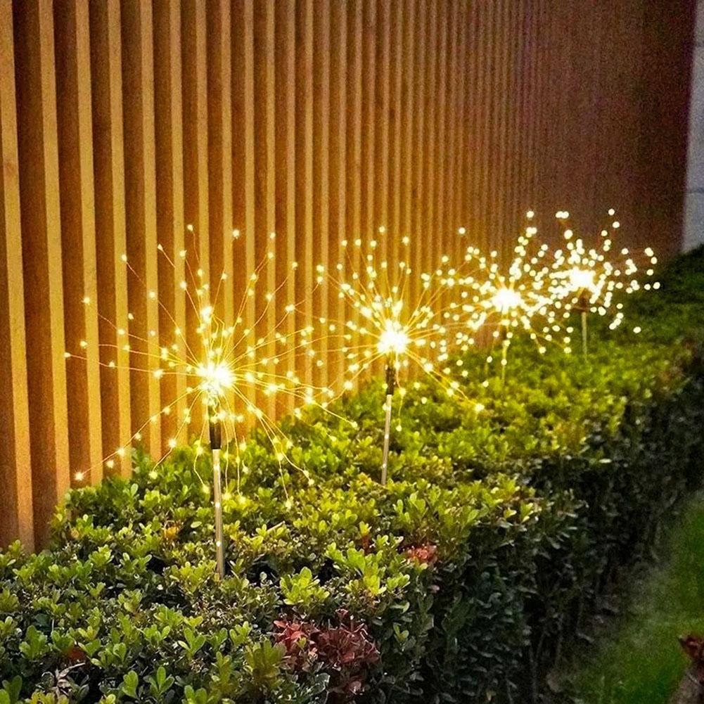 2Pcs Smart Sparklers Firework LED String Light Waterproof Outdoor Solar Fairy Lights for Yard Patio Pathway Lawn Flowerbed Decor