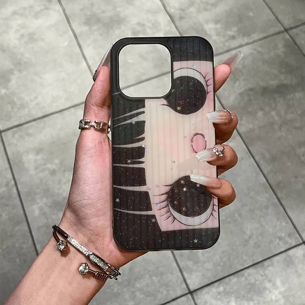 Comic Girl For IPhone 17 16 15 Plus Pro Max 12 14 Plus 11 13 Wave Corrugated Stripe Funda Phone Cover