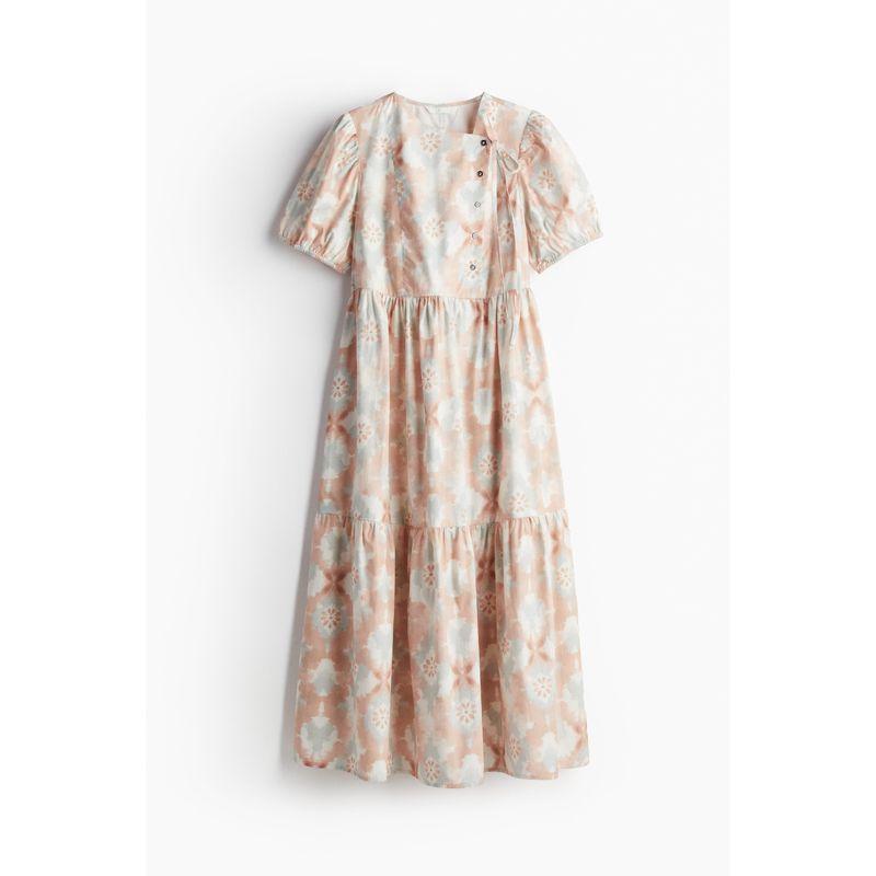 

HM Women s Clothing Florals Dress Autumn Sweet Printed Dress Lantern Sleeve Cinched Mid-Length Dress Dress 1244887 Soft pink/Pattern 155/80(XS)