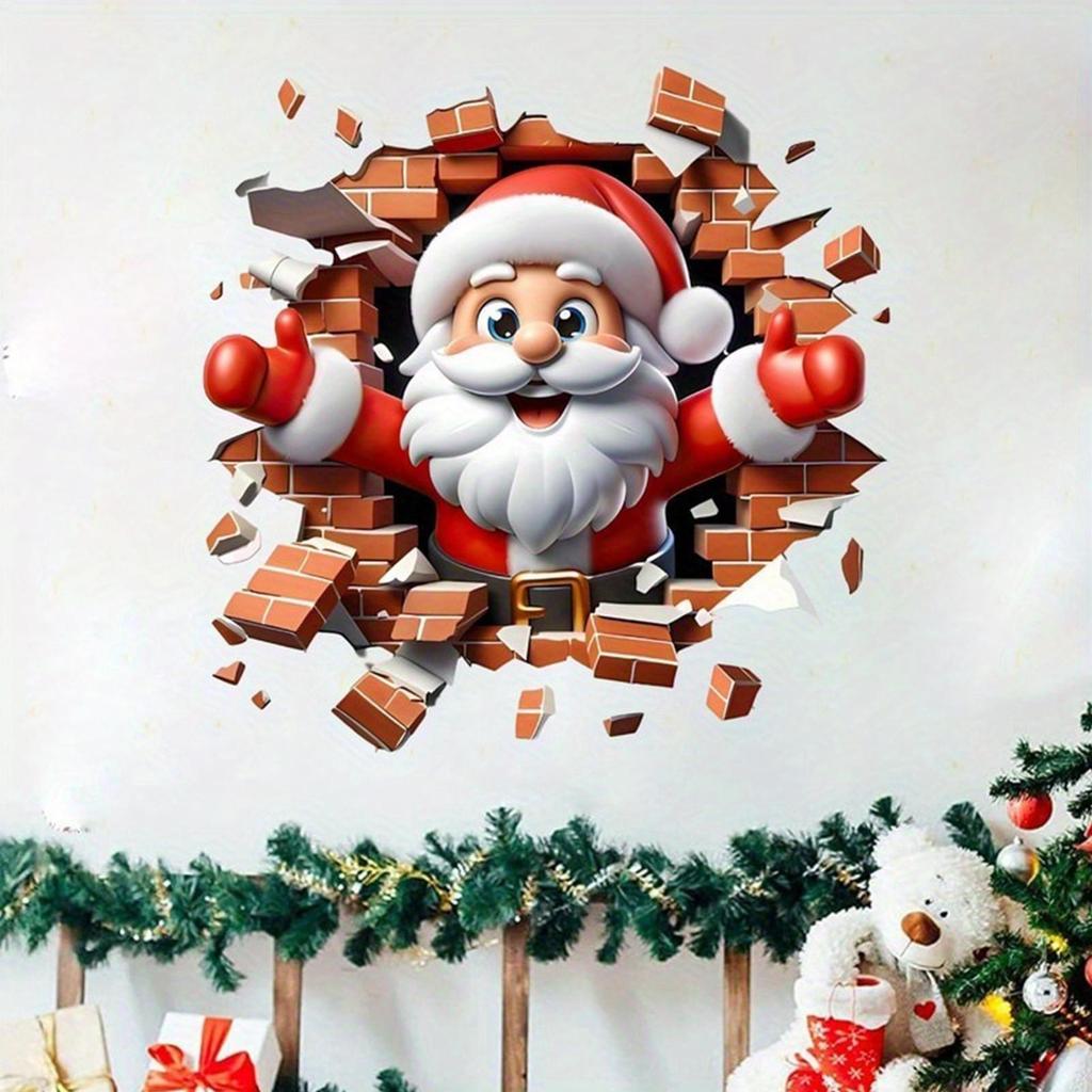 Santa Claus Break the Wall Sticker Decals Removable Christmas Sticker Festival Home Decor 2025 Xmas Toilet Lid Decals
