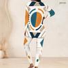 Women Plus Size Navy Blue Gold White Printed Round Neck Long Sleeve Longline Top Fitted Pants Two Piece Set
