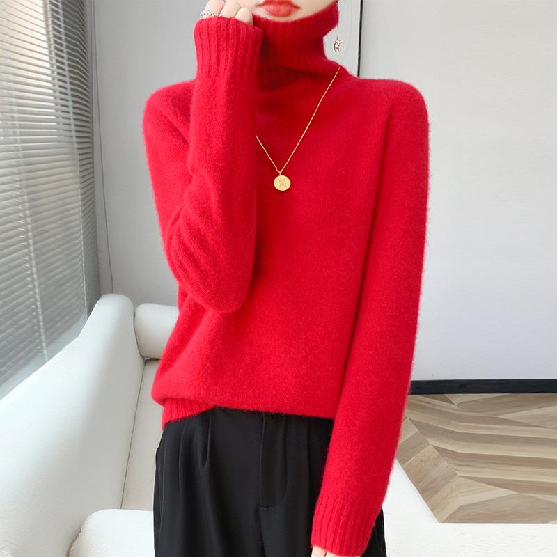 Women's Warm High-Neck Wool Sweater: Thick, Loose, Casual Base Layer for Autumn/Winter