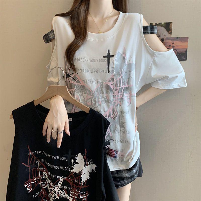 Women's Plus Size Butterfly Print Off-Shoulder Short Sleeve T-shirt - Flattering, Stylish & Versatile Summer Top