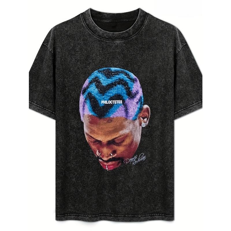 

Men S Retro-Style Short-Sleeve Top Made of Washed, Featuring a Loose Fit And a Projector Graphic Print, Perfect for Casual Summer Wear in Black S чёрный