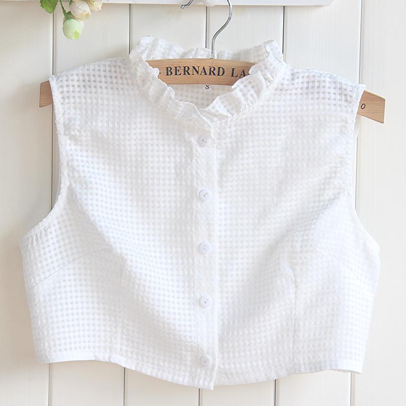 Spring & Summer Pleated Lace Ruffled Stand-up Collar Vest-style Half Shirt