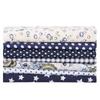 7Pcs Pure Cotton Material Cotton Fabric Navy Blue Tone Scrap Cut Size Patchwork Cloth Small Floral Print Soft Texture