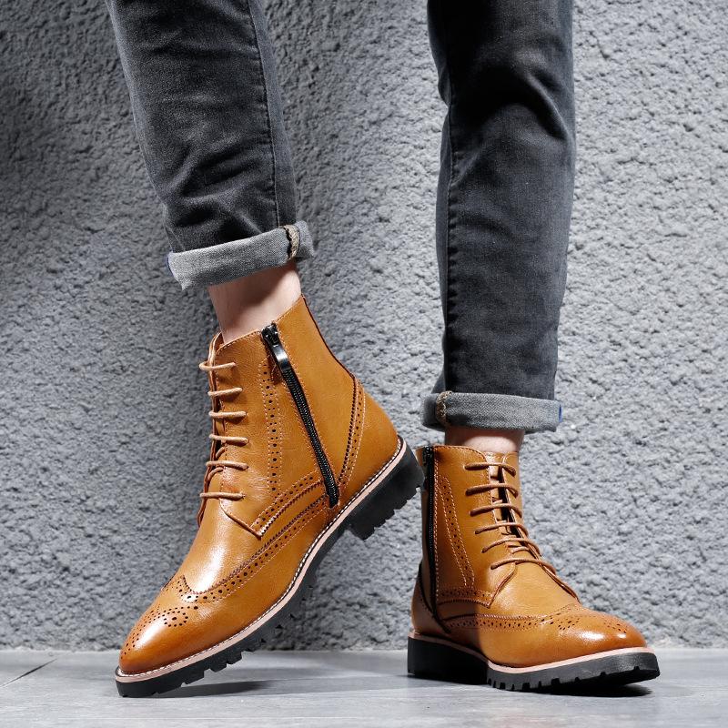 

Мужские ботинки с высоким берцем, трендовые кожаные ботинки Brock в британском стиле, кожаные ботинки с высоким берцем, ботинки Martin, мужская обувь, мужская 44 жёлтый