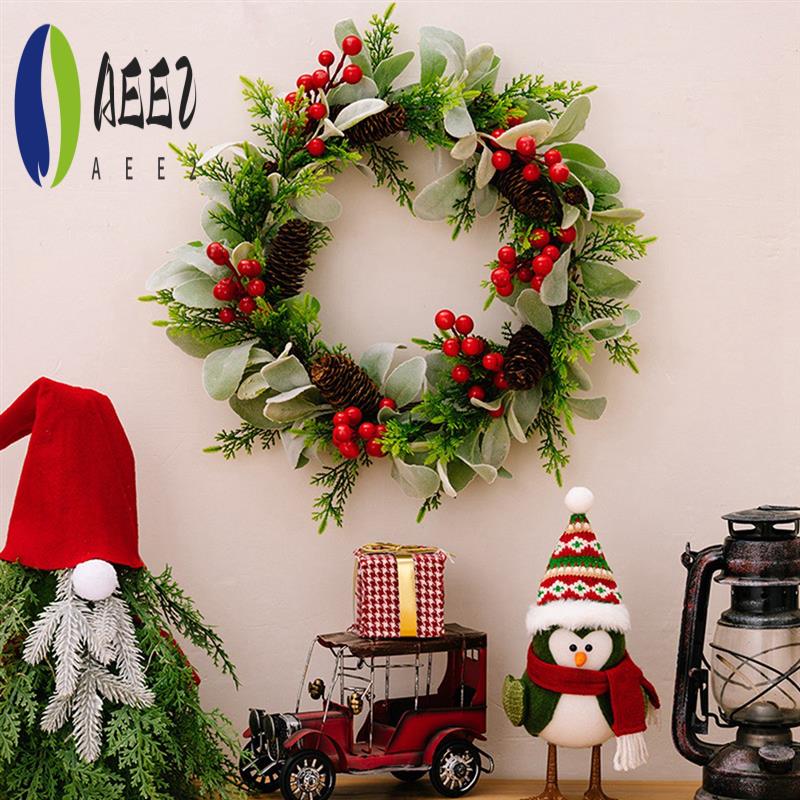 

AEE2-Christmas Decorations Christmas Red Fruit Wreath Ear Grass Wreath Window Door Hanging