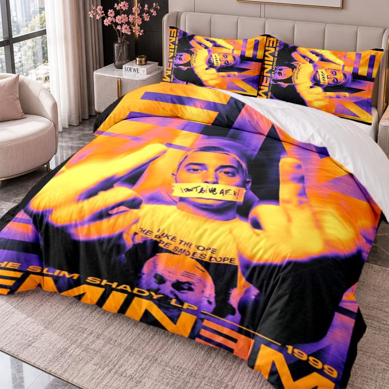 Eminem 3-teiliges Bettwäsche-Set Bettbezug mit zwei Kissenbezügen für Schlafzimmer Heimdekoration
