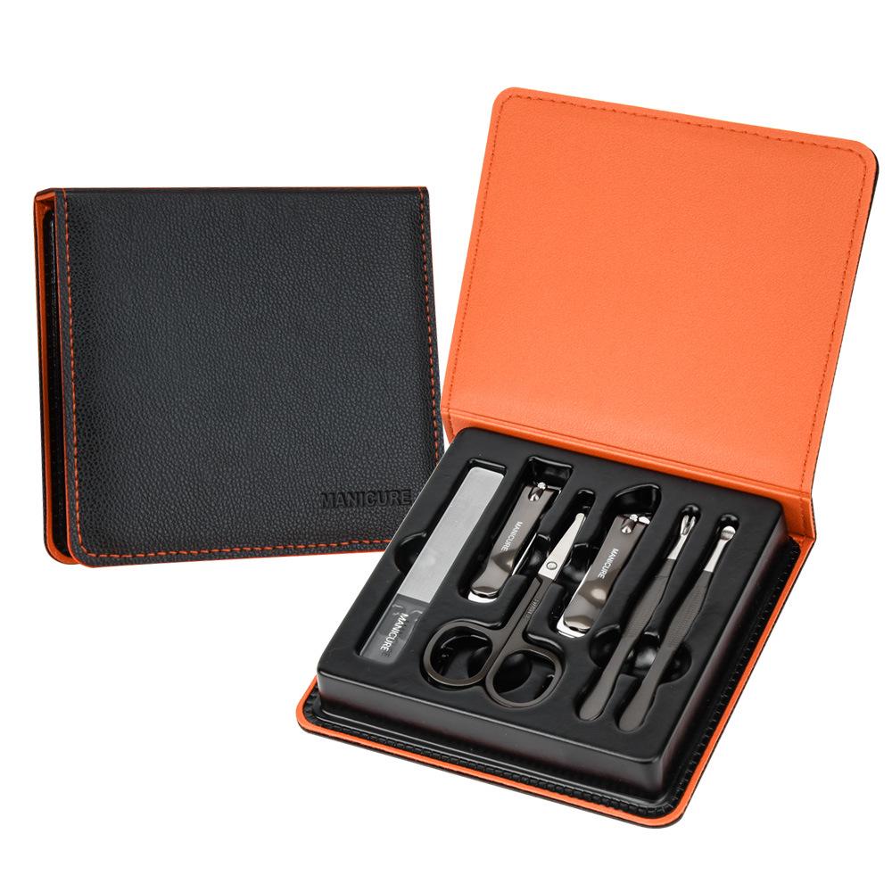 Anti-Splash Nail Clipper Kit: 6-Piece Set with Leather Pouch, Nose Hair Trimmer, Cuticle Nipper, Nail File, and Ear Spoon