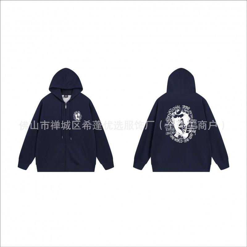 Hooded Zip-Up Sweatshirt Men Women Letter Print Loose Fit Casual Streetwear