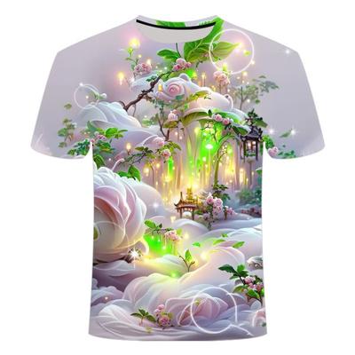 2024 Sommer Neue Blumenlandschaft 3D Digitaldruck Kurzarm-Outfit Slim Fit Coole Herren- und Damen-T-Shirts