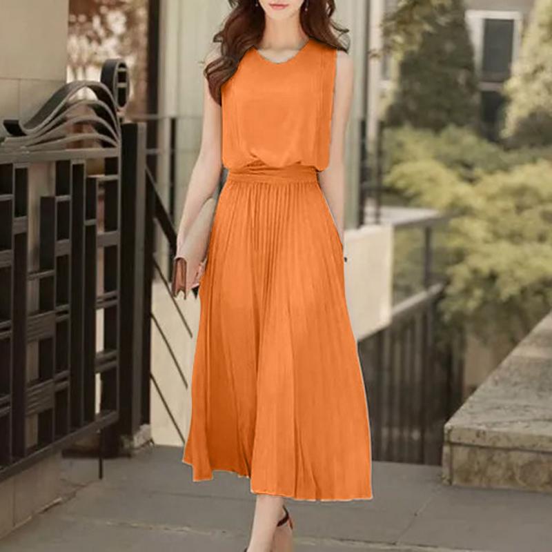 

ZANZEA Женское повседневное летнее платье без рукавов с круглым вырезом 5XL оранжевый