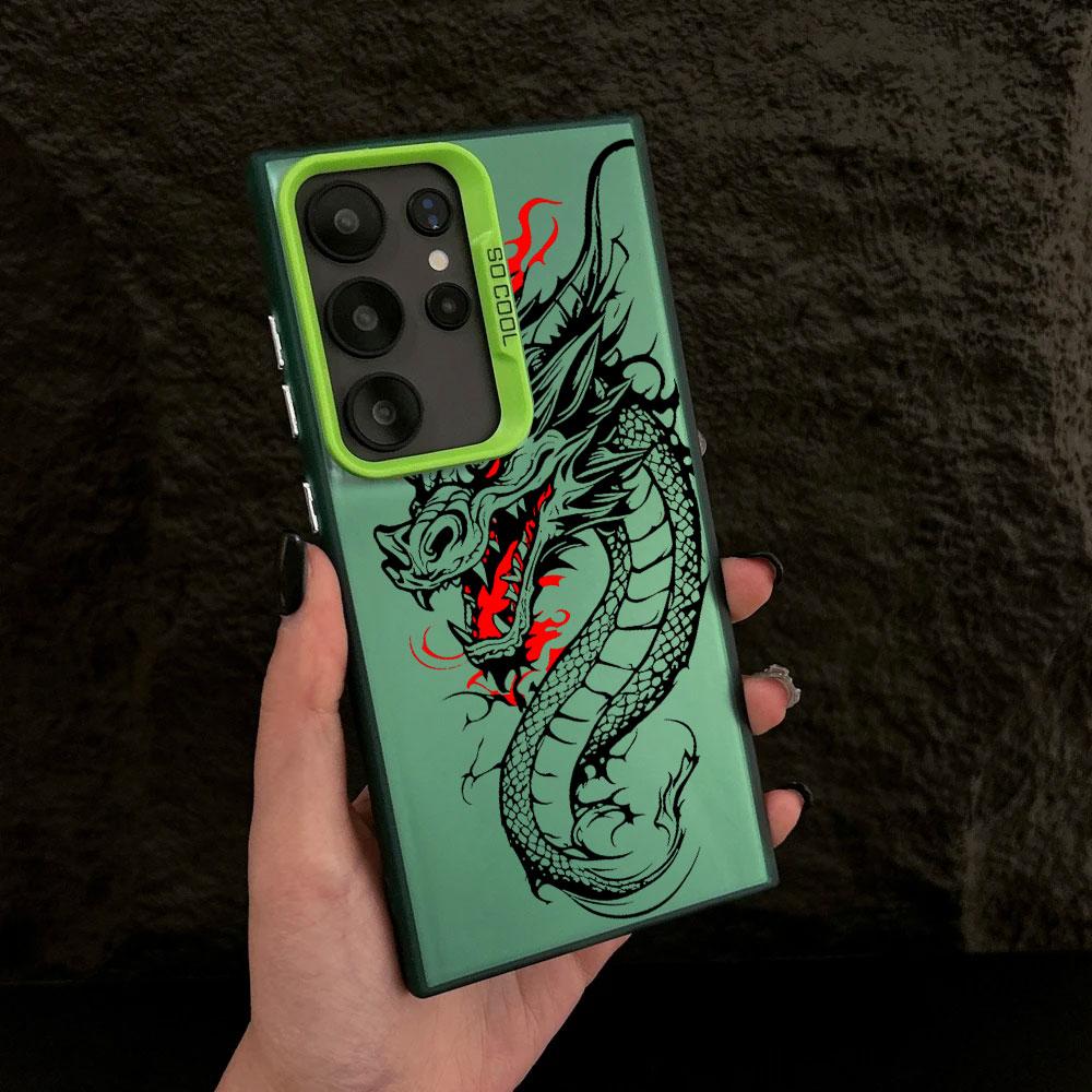 Fashion Black Dragon Pattern Case For Samsung S26 S25 S24 Ultra Cases For Galaxy S23 S22 S21 FE S20 Ultra S26 Plus Phone Cover